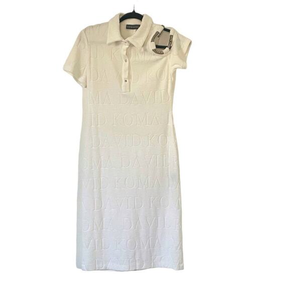 David Koma Crystal Embellished DK Intarsia Terry Logo Midi Dress White Size US 6 - Picture 2 of 16